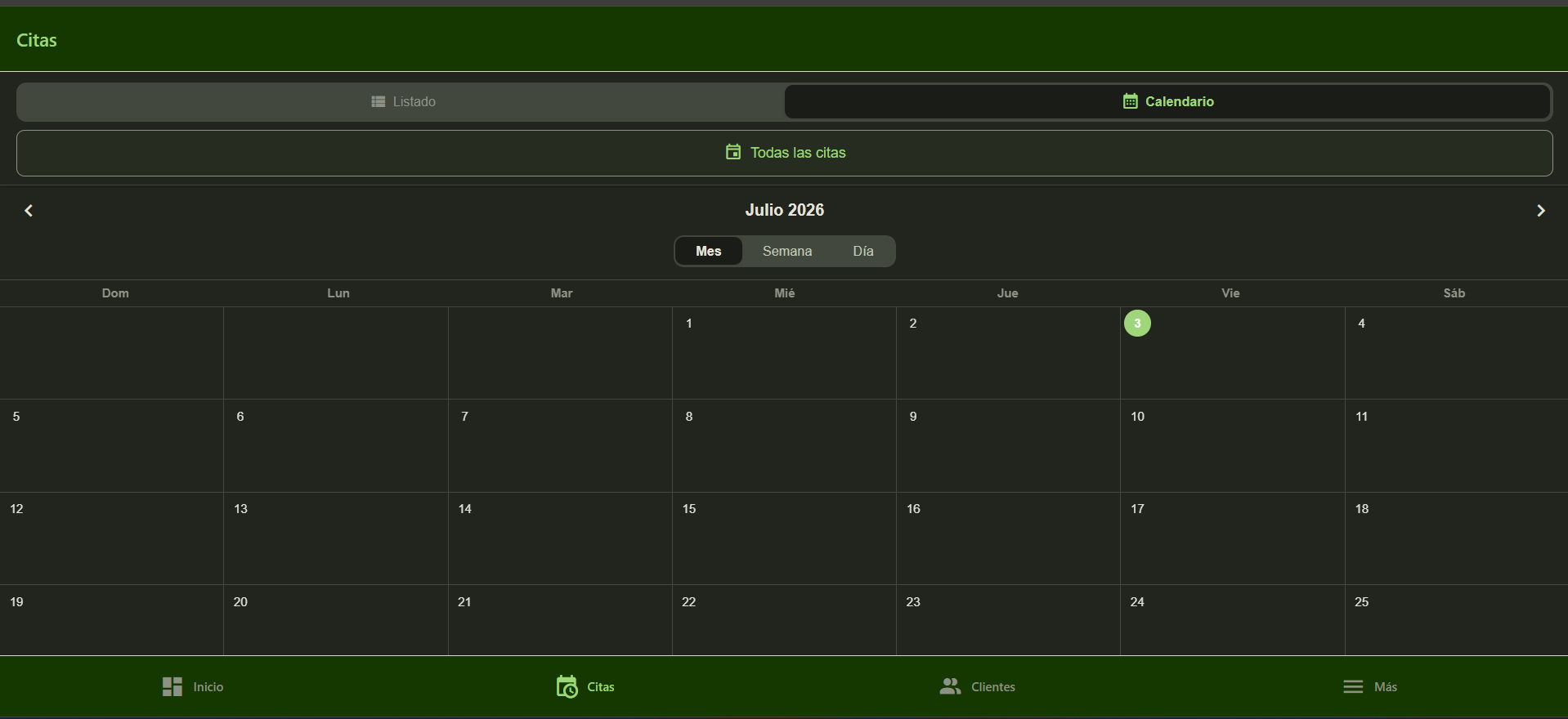 Calendario de citas de CuadreAPP en la web